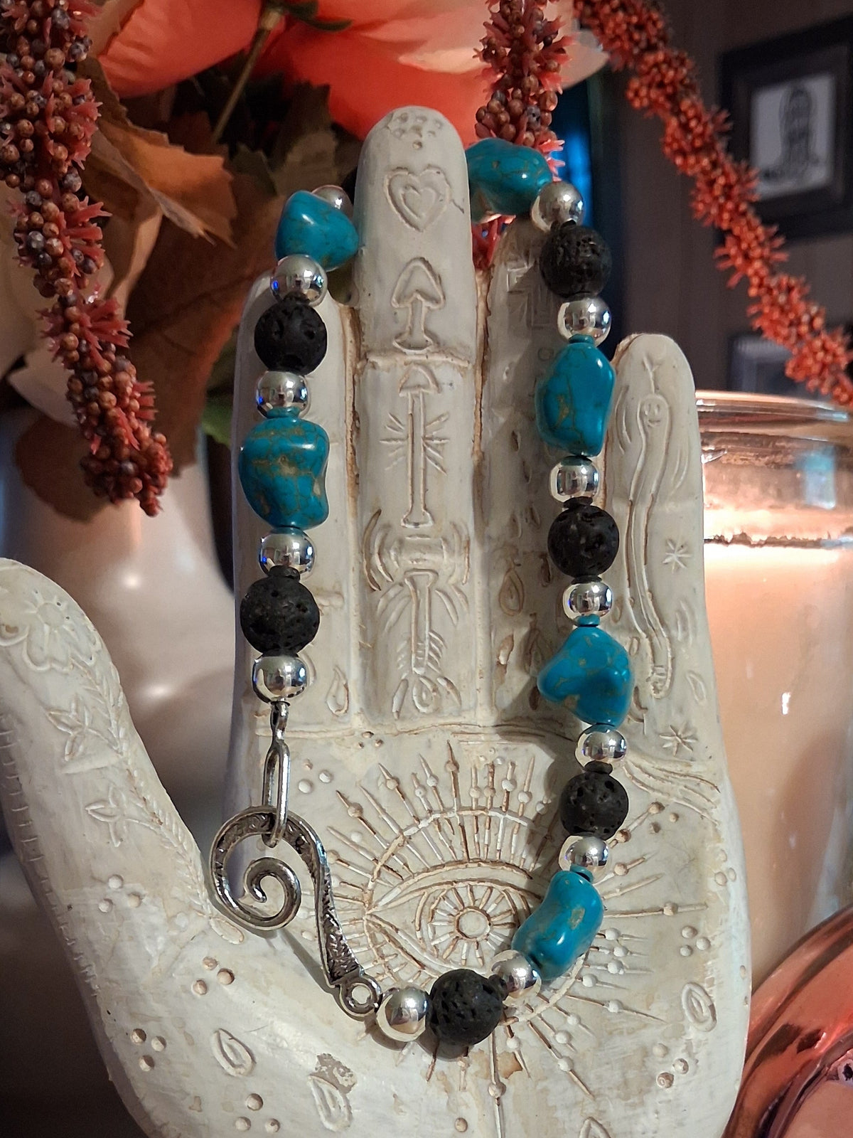 Genuine Turquoise & Lava Rock Bracelet