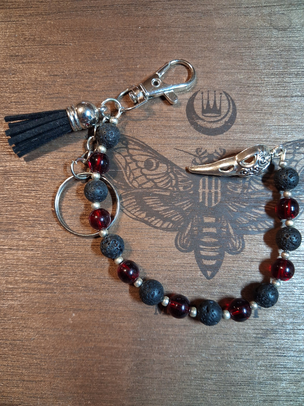 Genuine Garnet and Lava Rock Keychain