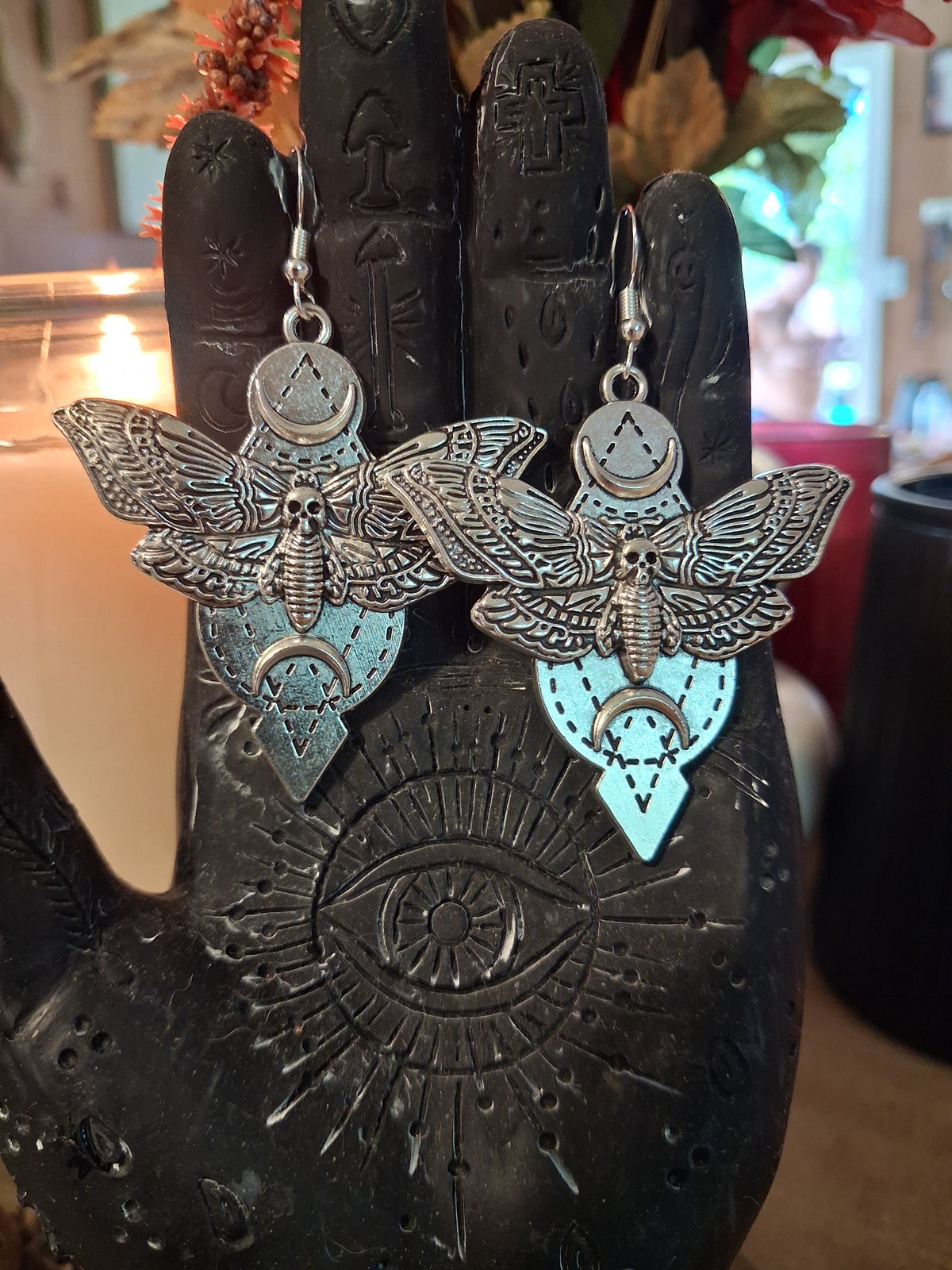 Moth With Skull & Moons Earrings